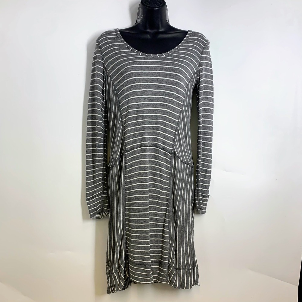 Tommy Bahama Grey White Striped Long Sleeve Tunic Dress Boho Style Womens Size S
